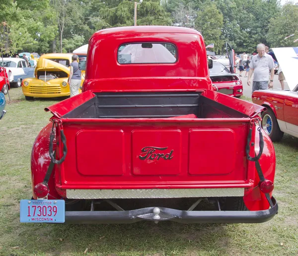 1950 Red Ford F1 Pickup back view
