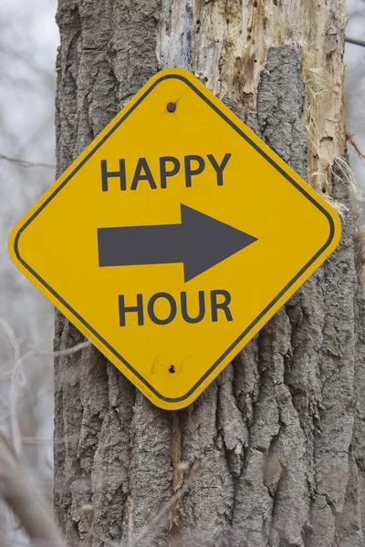 Happy Hour Sign on a Tree