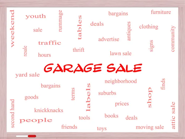 Garage Sale Word Cloud Concept on a Whiteboard