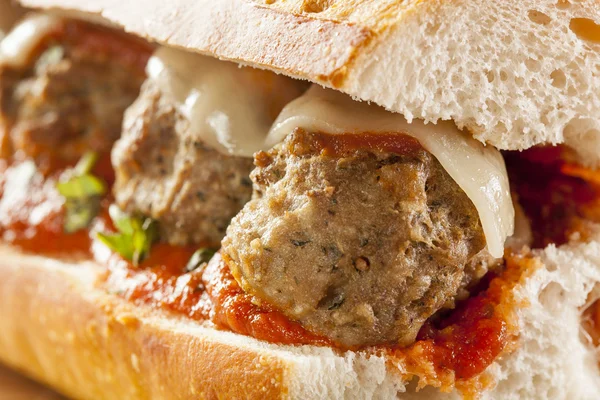 Hot and Homemade Spicy Meatball Sub Sandwich