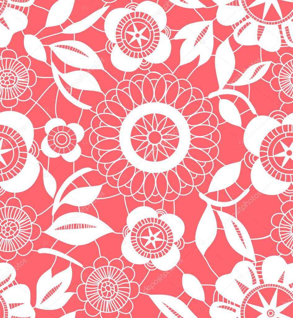 white floral crochet lacy seamless pattern, vector - Stock Vector ...