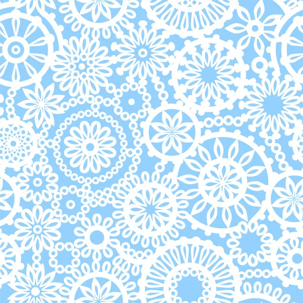 Blue and white geometric crochet circle flowers seamless pattern, vector