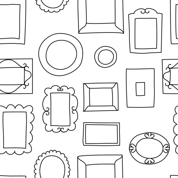 Gallery wall frames on a wall seamless pattern in black and white, vector