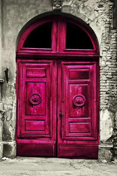 Old wood red door