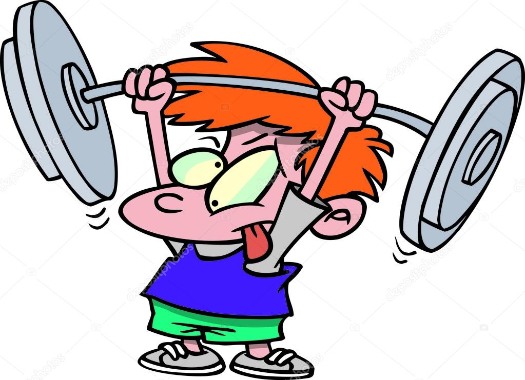 Niño de dibujos animados levantando pesas — Vector de stock