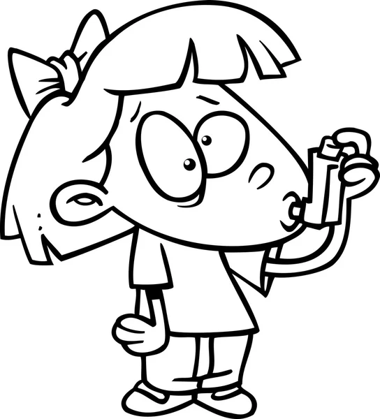 Cartoon Girl with Asthma Inhaler