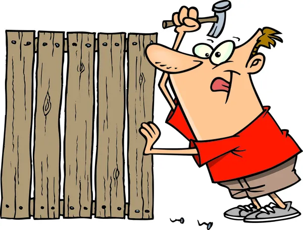 Cartoon Man Building Fence