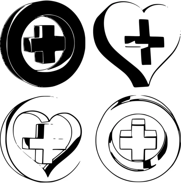 Set of vector monochrome add buttons in round and heart shape.