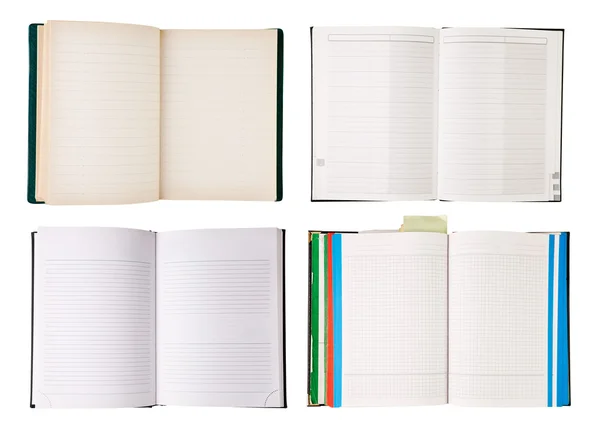 Set of open notebooks isolated on white background