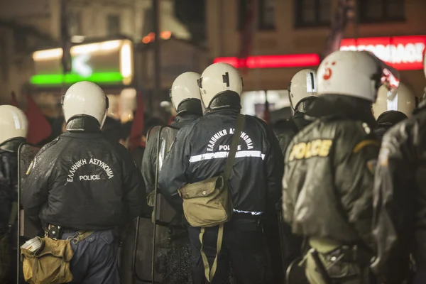 Greek riot police block access