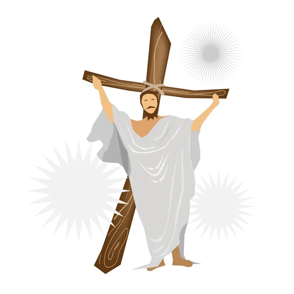 Jesus Christ Standing with A Wooden Cross