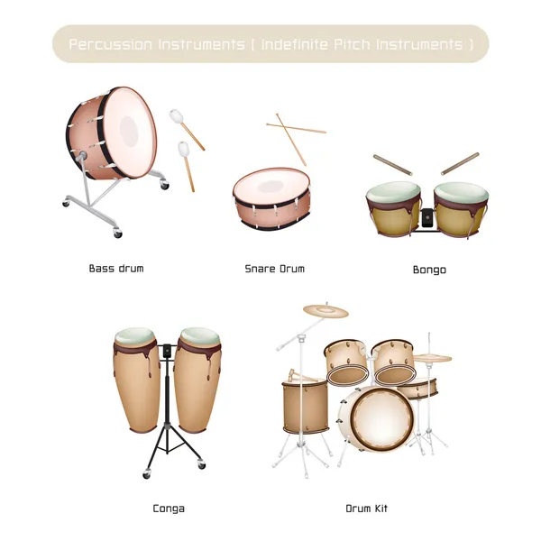Set of Drum Instruments with Sticks on White Background