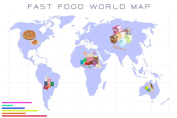 World Map with Fast Food and Take Away Food