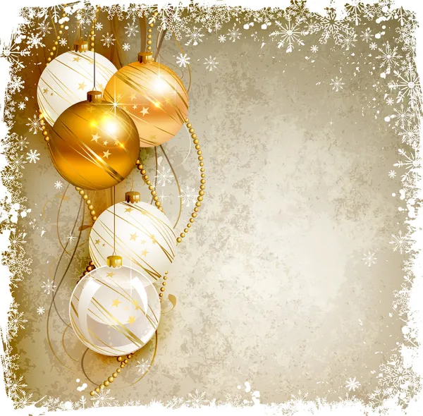 Elegant Christmas background with gold and white evening baubles