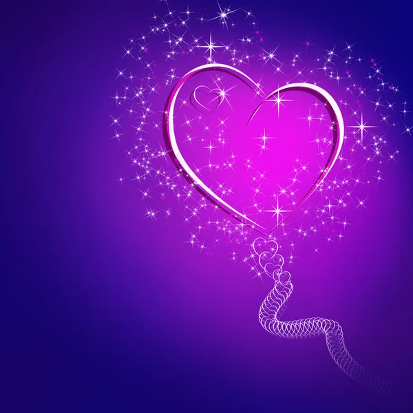 用炽热的心和星和空间的抽象蓝色背景 - 图库照
