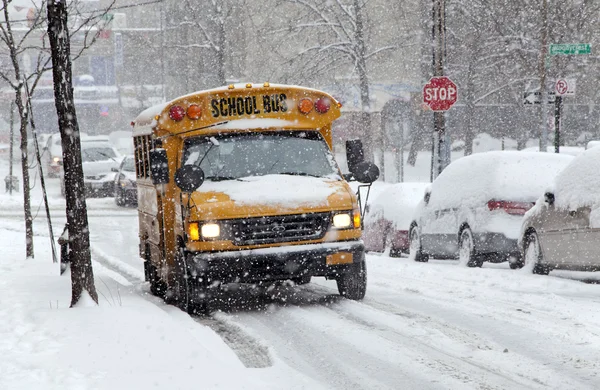 Street traffic during snow storm in New York