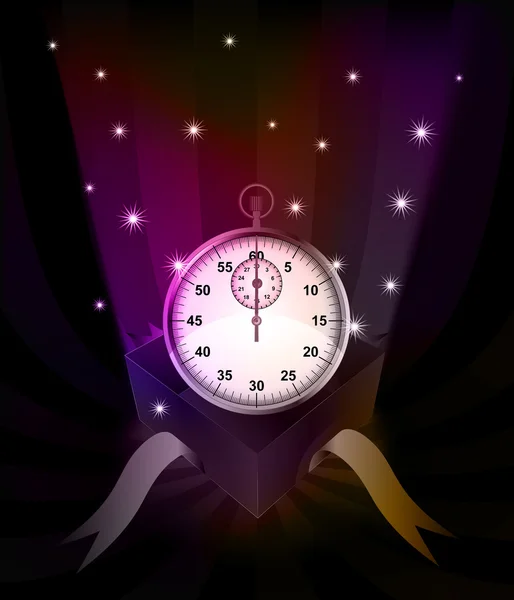 Gift revelation with stopwatch at glittering stars vector
