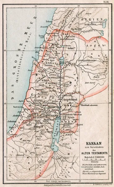 Map of Israel and Palestine. The Bible. The Old Testament. Germany, circa 1895