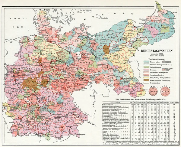 The results of the elections to the Reichstag from 1871 to 1916 (in 1916 and updated additional insert in the book). Publication of the book \