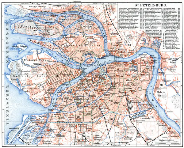 GERMANY - CIRCA 1910: Map of St. Petersburg. Publication of the book \