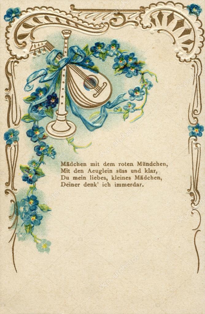 The German love postcard, with poems about love, depicted flowers ...