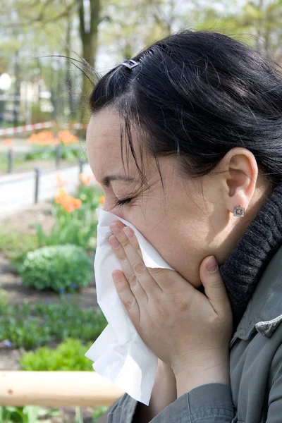 Spring. An allergy to pollen in women.