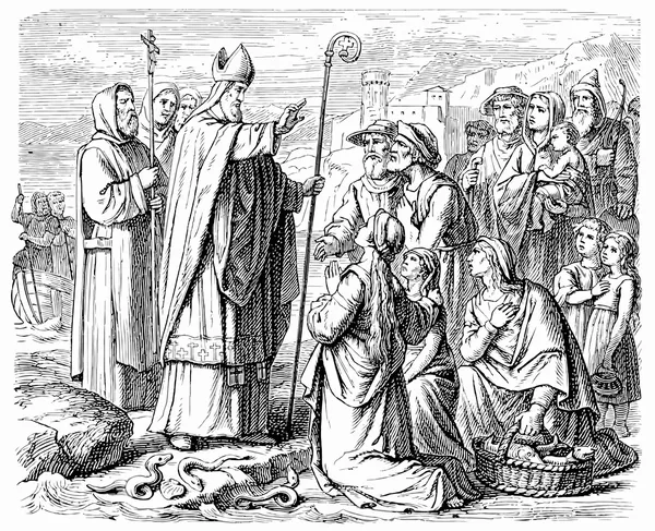 Old engravings. Depicts Saint Patrick, the patron of Ireland and Nigeria