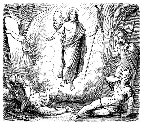 Old engravings. Shows Jesus Christ - the winner of death and hell