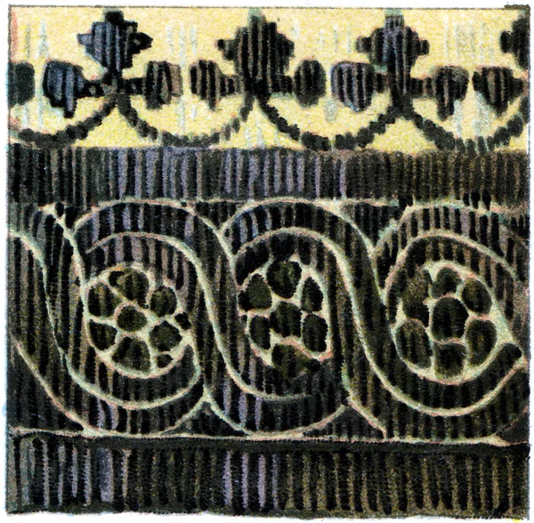 The Coptic pattern on the fabric. Publication of the book 