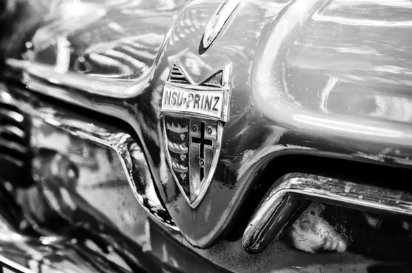 Radiator (engine cooling) and the emblem of the car NSU Sportprinz (Black and White)