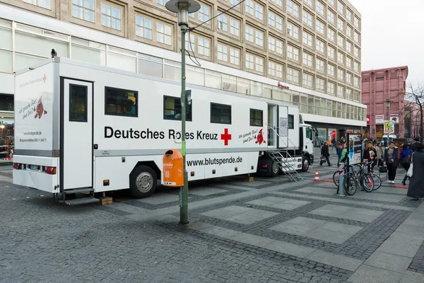 Mobile blood donation point at Alexanderplatz. German Red Cross