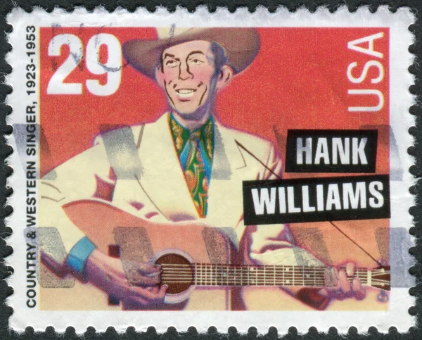 Postage stamp printed in the USA, shows an American singer-songwriter and musician Hank Williams