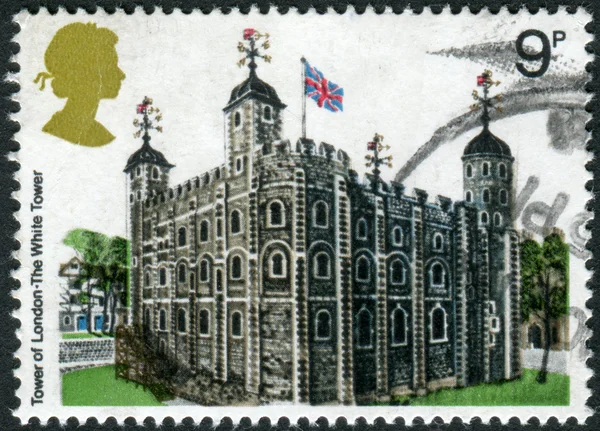 A postage stamp printed in the UK, British Architecture, shows the White Tower in London