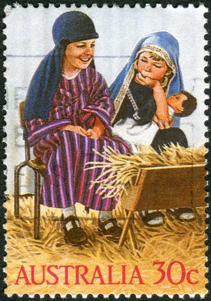AUSTRALIA - CIRCA 1986: Postage stamp printed in Australia, Christmas Issue, shows Kindergarten nativity play: Holy Family, circa 1986