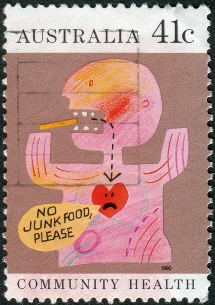 AUSTRALIA - CIRCA 1990: Postage stamp printed in Australia, Community health, shows a child's drawing, Eat right, circa 1990