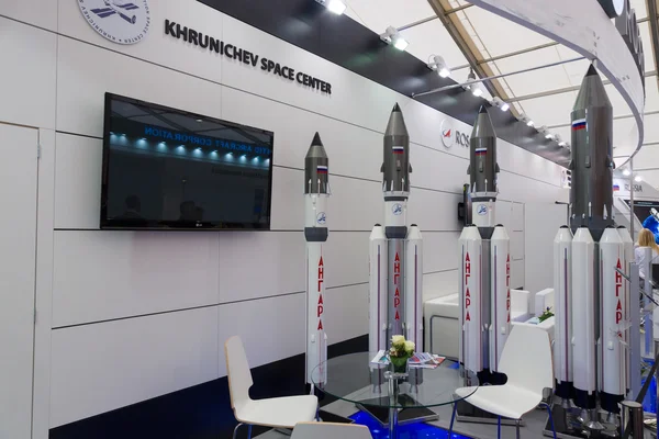 ILA Berlin Air Show 2012. Stand Russian Federal Space Agency. Roscosmos. Khrunichev State Research and Production Space Center. Angara mock-ups.