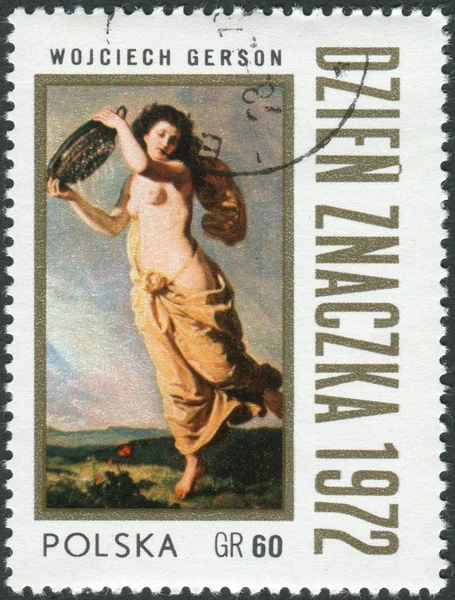 Postage stamp printed in Poland, shows oil painting Summer Rain, by Wojciech Gerson