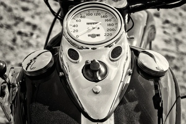 The dashboard and fuel tank motorcycle Harley Davidson, black and white