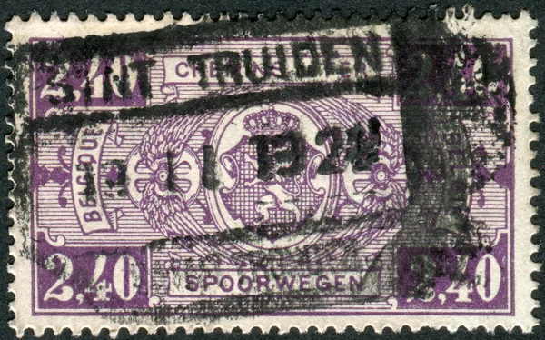 Railway Stamp printed in Belgium, shows Coat of Arms, Value in Rectangle, First Issue