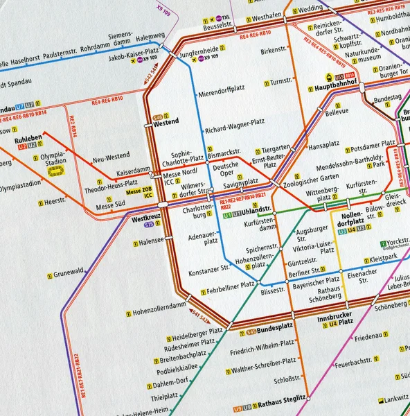 Close-up map of central Berlin subway stations.