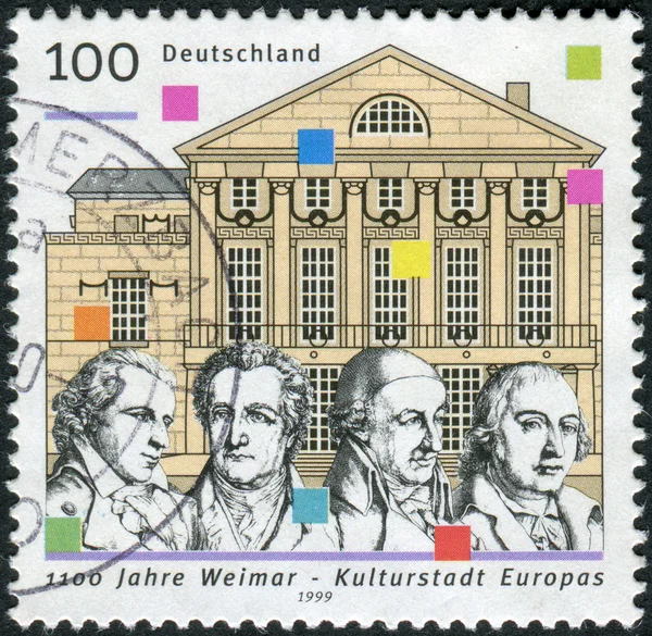 Postage stamp printed in Germany, dedicated to the 1100th anniversary of Weimar, European City of Culture