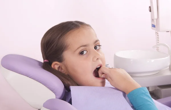 Little girl in dentist chair waiting for doctor