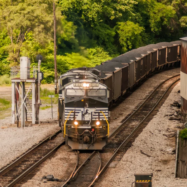 Slow moving Coal wagons on railway tracks