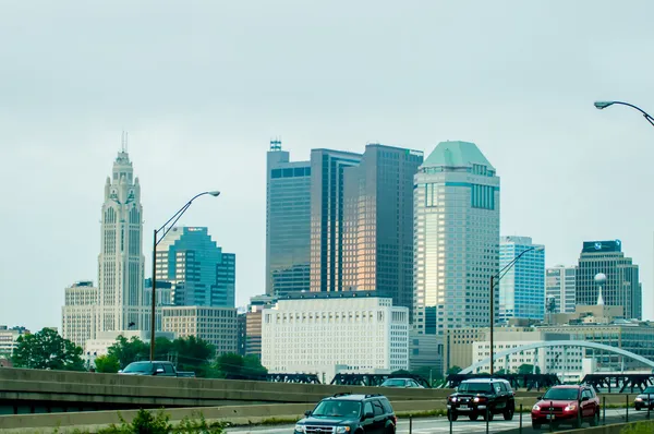Columbus Ohio skyline and downtown streets in late afternoon