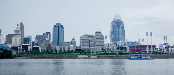 Cincinnati skyline and historic John A. Roebling suspension brid