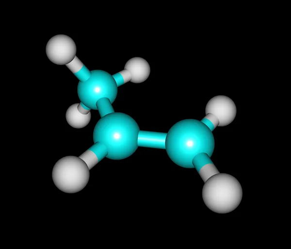 Propene (propylene) molecular structure on black background