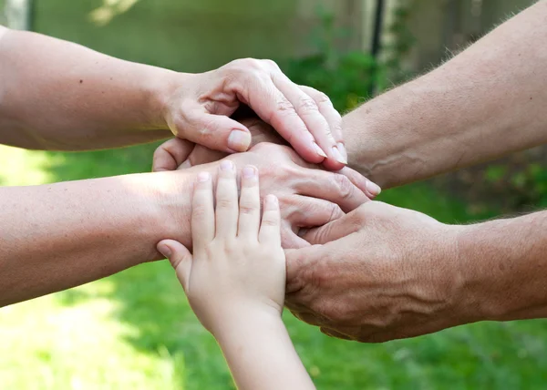 Family holding hands together outdoor