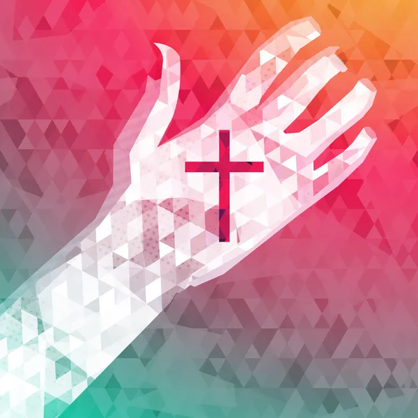 Abstract background left hand with christian cross