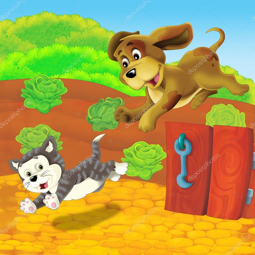 Dog chasing cat — Stock Photo © illustrator_hft 13140650