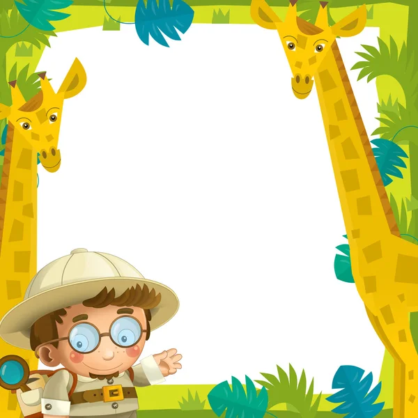 The cartoon funny frame - with wild animals - illustration for the children